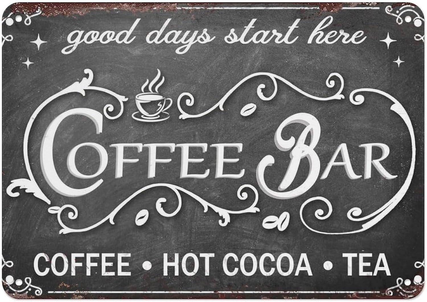 Coffee Tea And Cocoa - Placa Vintage para Bar de Café,