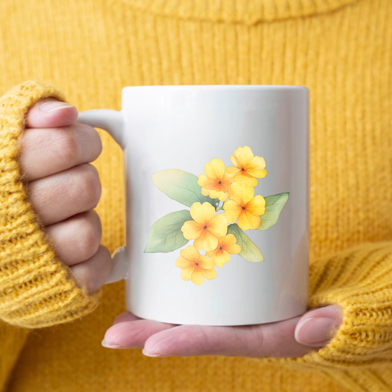 Coffee Tea Break - Caneca de cerâmica com flores brancas